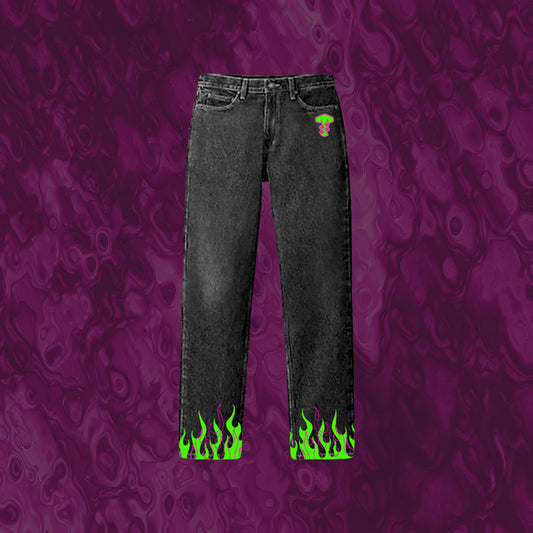 Dooms Day "Acid Wash Denim Flame Jeans"